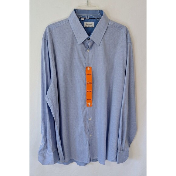 Duchamp London Men's 18.5 XXL Blue Textured Cotton Stretch Shirt Tailored  Fit